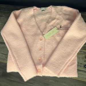 Baby Pink fuzzy button down sweater